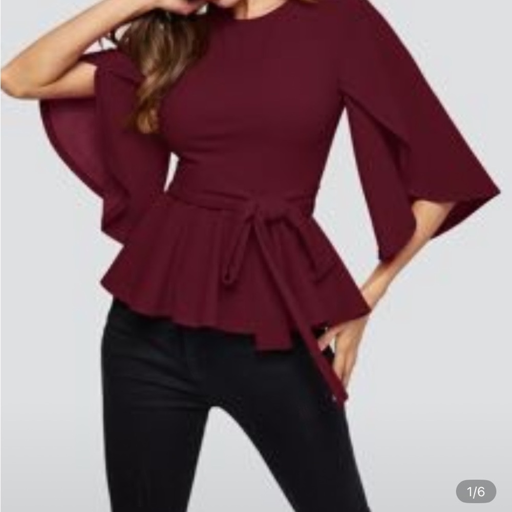 SHEIN Burgundy Flare Sleeve Blouse